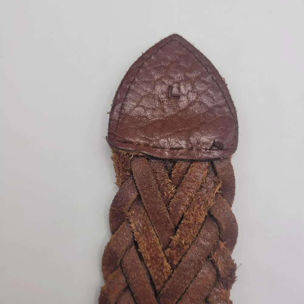 Vintage Express Belt Large Brown Braided Woven Leather Wide Waist Western Boho